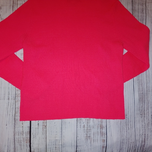 Neon Pink Acrylic Ribbed Mock Neck Sweater, XL - Picture 3 of 6